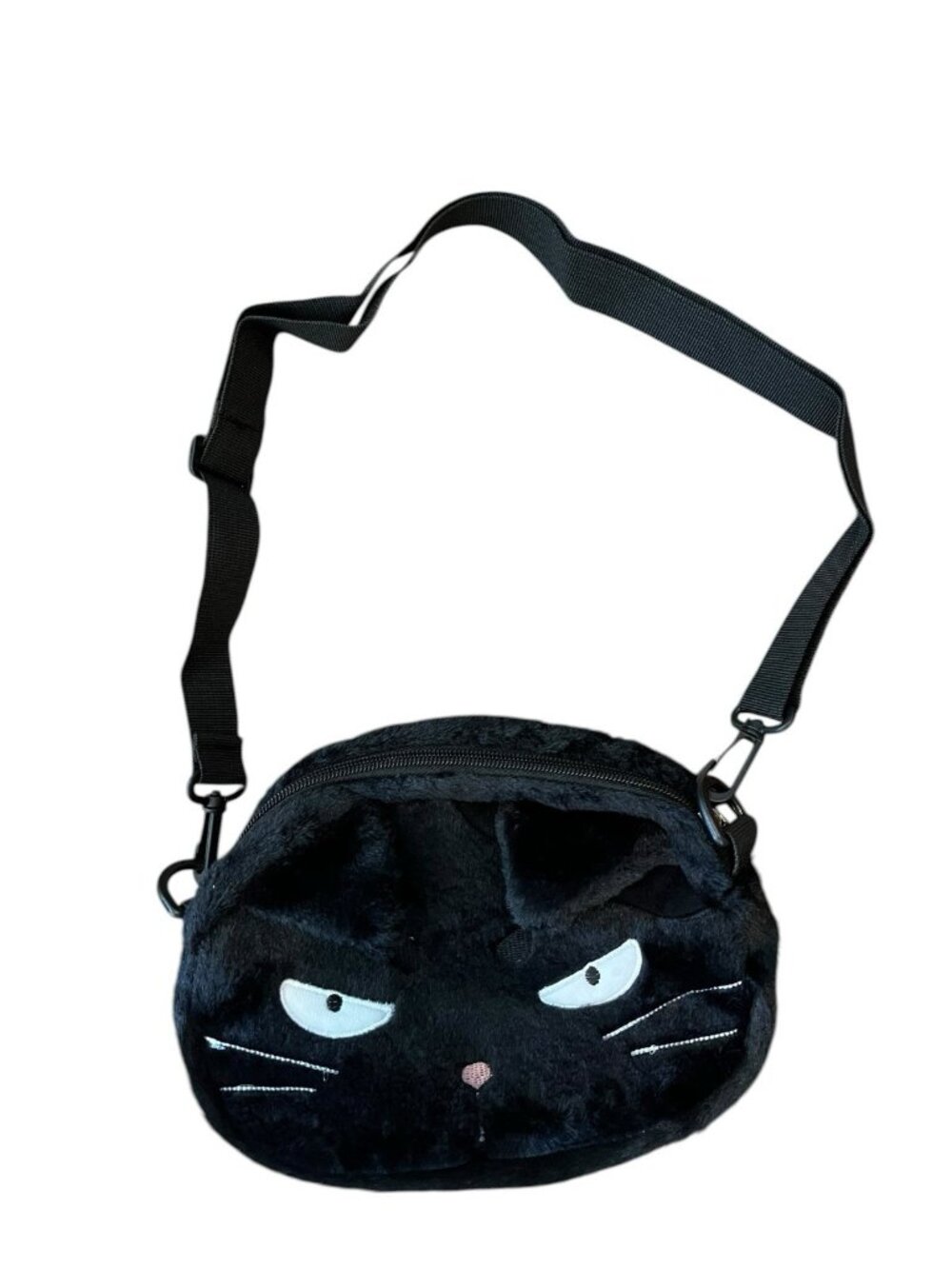 Small Plush Black Cat Shoulder Bag Cute Kitten Kitty Purse Removable Strap New